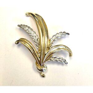 Vintage Gold & Silver Tone Leaf Design Brooch Pin